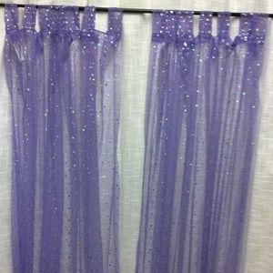 2 Purple sequin sheer tab top curtain panels